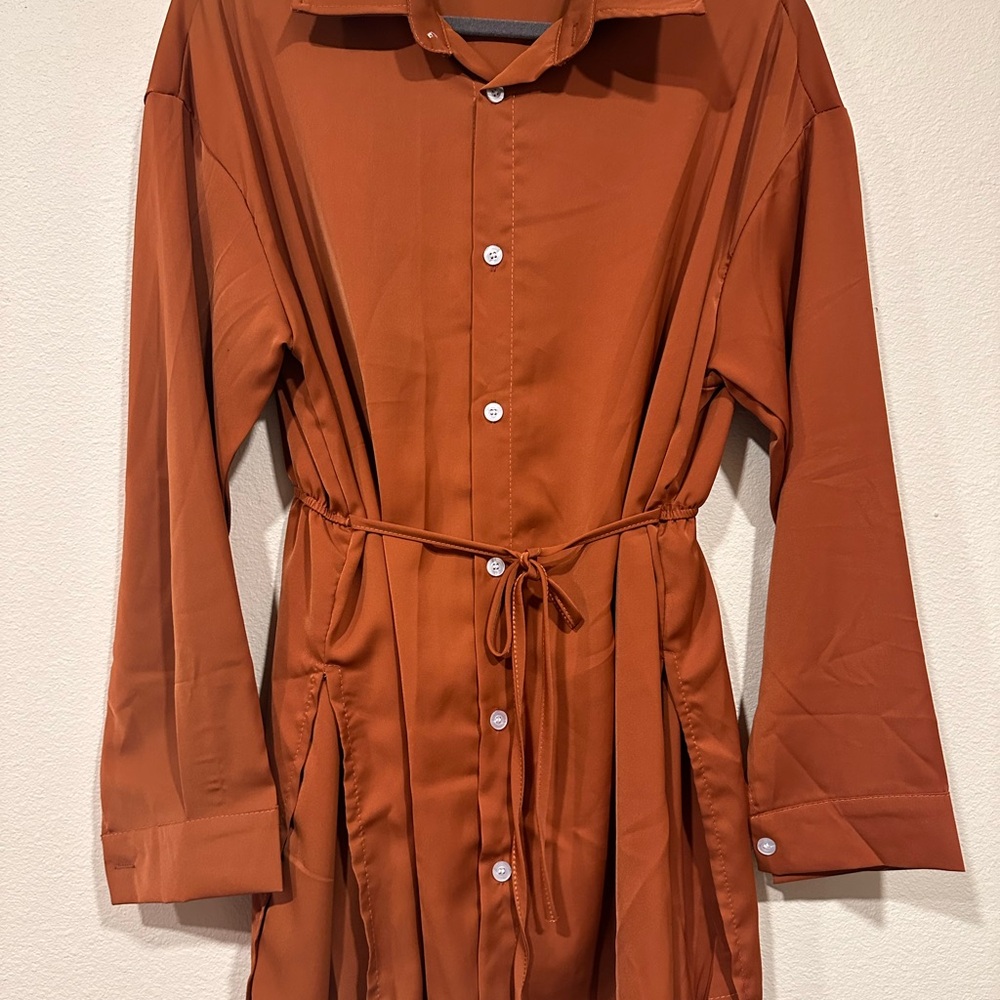 Terracotta Long Sleeve Jumpsuit with Tie Waist
